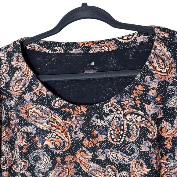 J. Jill Simply Supima scoop-neck cotton tunic multi paisley on black print long - Picture 2 of 9